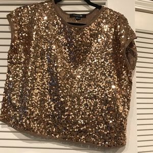 Mid-drift Gold Sequin Crop Top